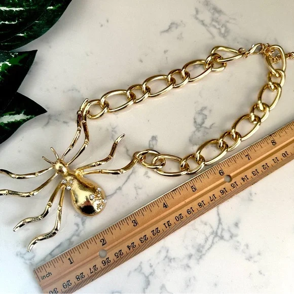 Zara Golden Bejeweled Spider Necklace Halloween Special Collection Statement NEW - Picture 13 of 14
